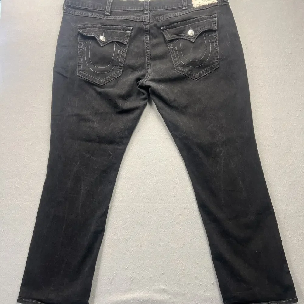 True‎ Religion Ricky Jeans 44x32 Mens Black Relaxed Straight Flap Pocket